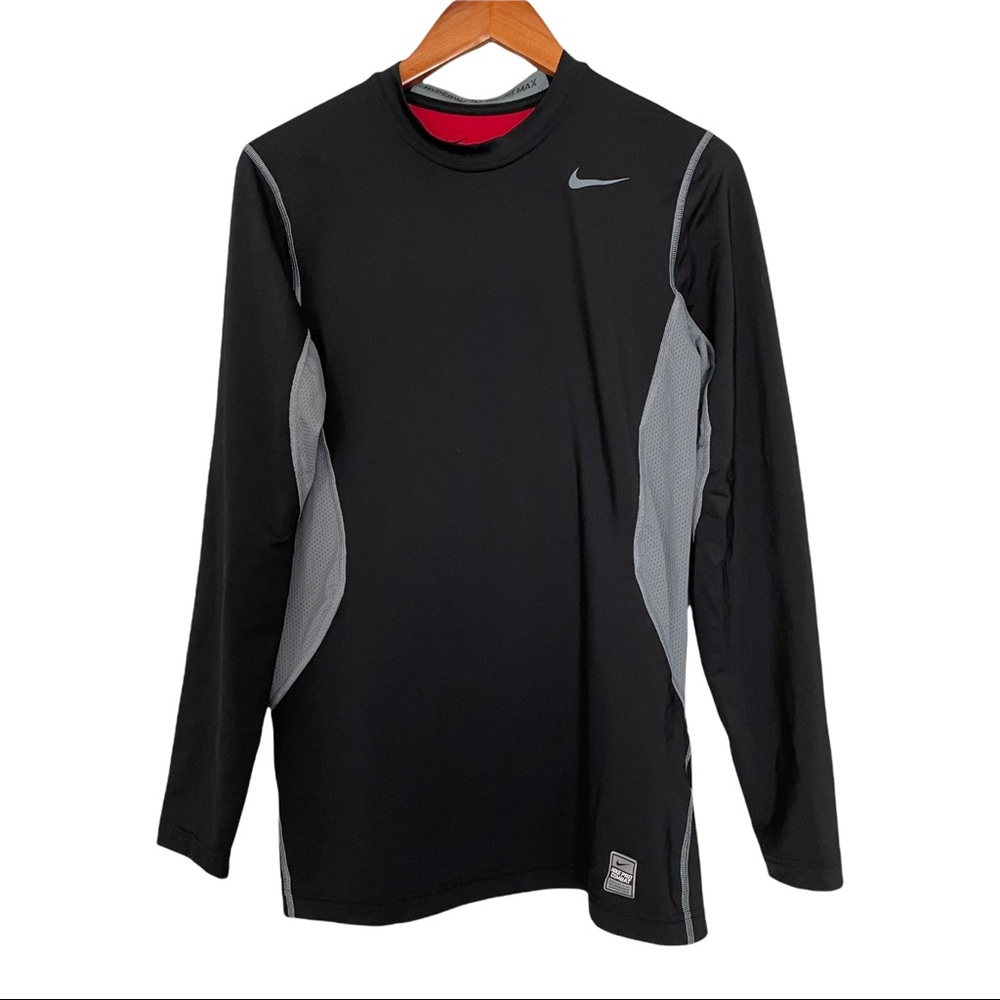 Nike Pro Combat Black Dri Fit Hyperwarm Fleece Long Sleeve Fitted Shirt Men's M